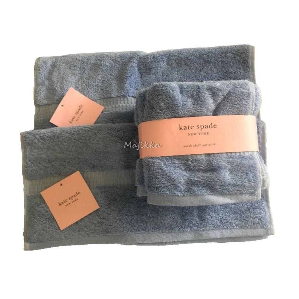 Kate Spade 2 Hand Towels 4 Washcloths Facecloths Light Blue Bathroom Dorm